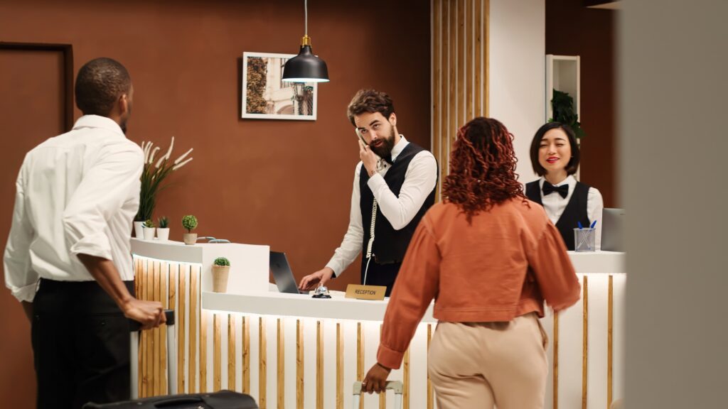 Concierge personnel welcoming tourists